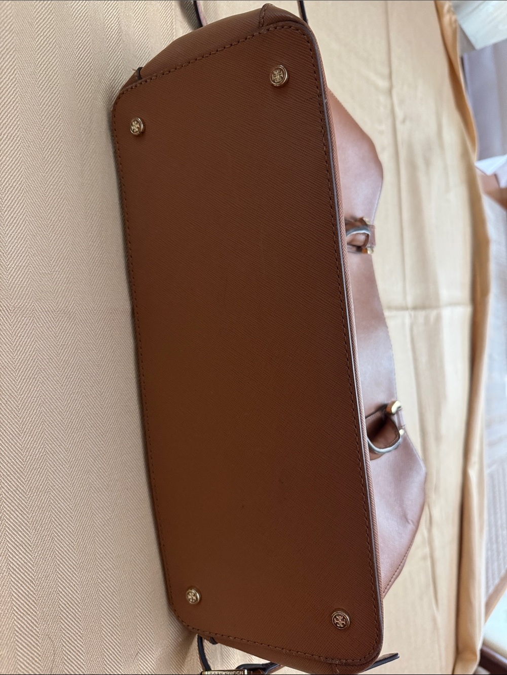 Tory Burch Chestnut Brown Leather Double-Zip Satchel - Picture 4 of 8